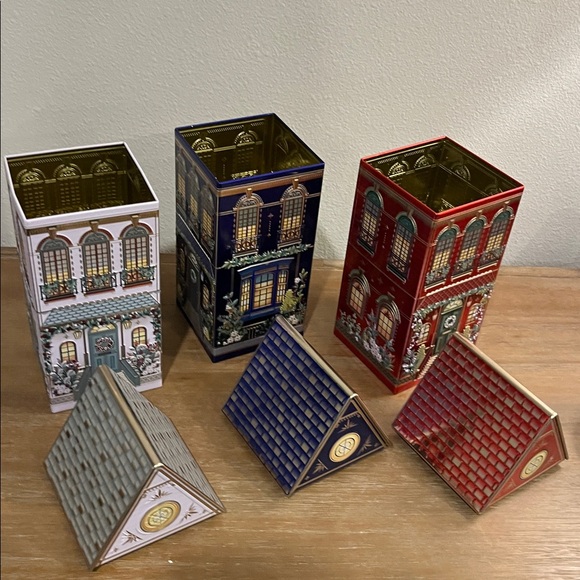 3 Large Christmas Cookie Village Tin Jars Measures: 11 x 4 x 4” - Picture 4 of 6